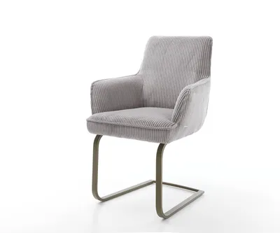 Produktbild von DELIFE Freischwinger Heira-Flex mit Armlehnen Cord Silbergrau Freischwinger flach Effektfinish Titan Taschenfederkern