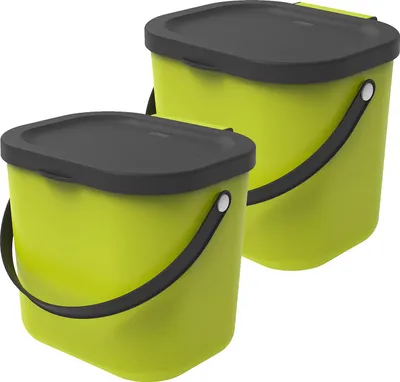 Produktbild von Rotho 2er-Set Mülltrennsystem 6L Albula - BiomMülleimer 23,5 x 20,0 x 20,8 cm - Mülleimer mit Deckel - Abfalleimer aus Kunststoff - Müllbehälter mit Griff