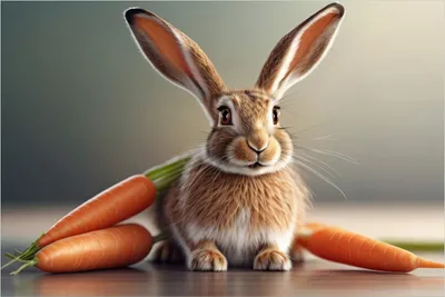 Produktbild von Wallario selbstklebendes Poster - Flauschiger Hase mit Möhren, Größe: 61 x 91,50 cm