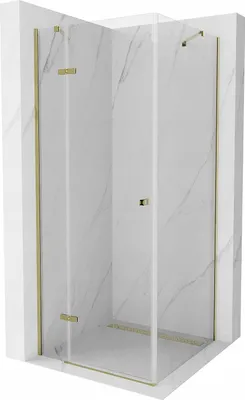 Image de Mexen Roma paroi de douche avec porte battante 80 x 80 cm, Transparent, Or - 854-080-080-50-00