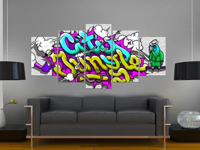 Produktbild von Akustikbild Graffiti 200x100 cm Bilder Akustikschaum Hochleistungsschallabsorber Schallschutz Leinwand 5 tlg Wandbild Raumakustik Schalldämmung m-A-0011-b-n