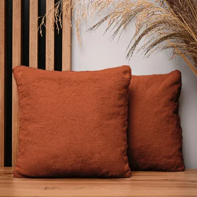 Produktbild von MG Design 2er Set Kissenbezüge 35 x 35 cm in Orange - mit Reißverschluss, langfloriges Kunstfell, extra weich & Cosy, pflegeleicht