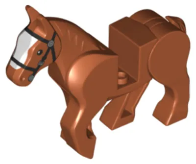 Imagen del producto de [N] Caballo de color naranja oscuro, con patas articuladas, ojos s y pupilas blancas, freno  y una pequeña marca blanca en la frente