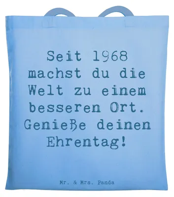 Produktbild von Mr. & Mrs. Panda Baumwollbeutel Spruch 1968 Geburtstag - Sky Blue - Geschenk, Glückwunsch, Jutebeutel, Happy Birthday, Tasche, herzliche Botschaft, weltverbesserer, Alter