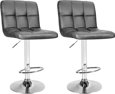 Two gray bar stools on a white background.
