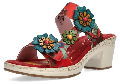 Produktbild von Laura Vita Damen Pantolette aus Leder mit Blumenmuster und Blockabsatz Beao 10, Größe:40 EU, Farbe:Rot