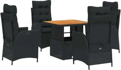 Produktbild von 5-tlg. Garten-Essgruppe mit Kissen Schwarz Poly Rattan