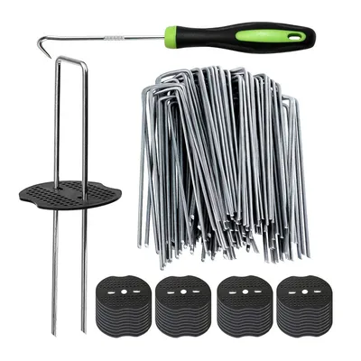 Produktbild von Erdanker, 100 Stück Erdanker + 100 Stück Unterlegscheiben, Erdanker Verzinkt Für Unkrautvlies, Hering Zelthering, U-förmiger Stachel, 40x150mm