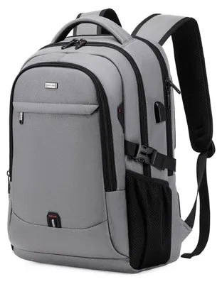 Image de Sac à dos étanche, anti-vol, pour ordinateur portable de 15,6 pouces, pour hommes, style affaires, couleur gris, en PU/nylon