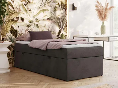 Produktbild von MKS MEBLE Boxspringbett 90x200 ZERO mit Bettkasten und Multipocket-Matratze - Polsterbett ohne Kopfteil, 7-Zonen-Taschenfederkern - Dunkelgrau Velvet - H3 - Topper T25