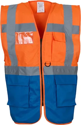 Image de YOKO HVW801 | Veste Executive homme multi-fonctions - Couleur : Hi-Vis Orange/Royal Blue - Taille : XL