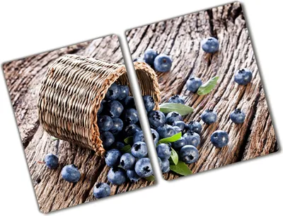 Produktbild von Tulup Glas Herdabdeckplatte - 2x40x52 cm - Glaskeramikkochfeld-Abdeckung Spritzschutz Glasabdeckplatte Kochplattenabdeckung und Schneidebrett - Zweiteilig - Essen & Getränke - Blaubeeren Korb - Blau