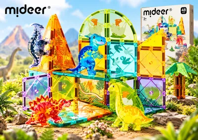 Productafbeelding van Mideer Magnetische bouwset – Dinosaurussen, 48 onderdelen
