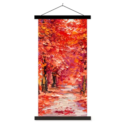 Produktbild von MuchoWow® Textilposter Gemälde - Bäume - Herbst - Ölgemälde 40x80 cm mit schwarzem Rahmen - Wandemalerei