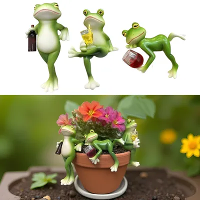 Immagine prodotto di Omgoods - Set di 3 divertenti vasi a forma di rana, ideali per decorare giardino e balcone