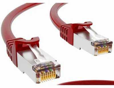 Imagen del producto de Cable de conexión RJ45 con cable sin blindaje CAT 7, color rojo, 0,25 metros