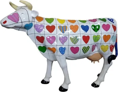 Zdjęcie produktu dla Casa Padrino designerska dekoracja ogrodowa rzeźba krowa z motywem serca biały / wielokolorowy 210 x 55 x h. 147 cm - Ogromna figura dekoracyjna odporna na warunki atmosferyczne - Figura zwierzęcia naturalnej wielkości