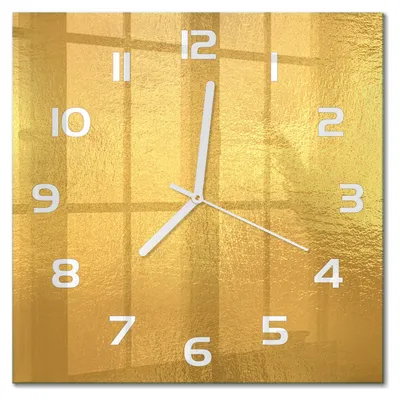 Produktbild von Glas Wanduhr 30x30 cm - Wanduhr - lautlose Wanduhr - ohne Ticken - geräuschloses Uhrwerk - schleichende Zeiger - moderne Uhr - Design Uhr - Wohnzimmer Uhr - Goldfolienhintergrund