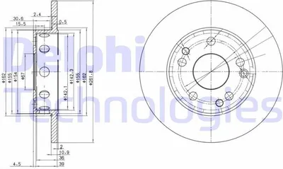 Produktbild von 2x DELPHI Bremsscheibe BG2288 passend für MERCEDES-BENZ 190 (W201) 43 5mm 262mm