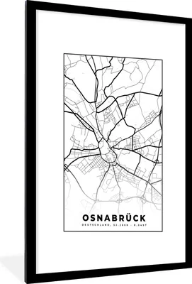 Produktbild von MuchoWow® Gerahmtes Poster Stadtplan - Osnabrück - Karte 60x90 cm - Poster mit Schwarzem Bilderrahmen Wandposter Rahmen Foto Bilder - Dekoration - Wandposter Wohnzimmer - Hochwertig