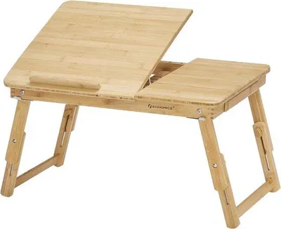 Produktbild von Bamboo-Laptop-Tisch fürs Bett - Inklappbar und Höhenverstellbar - 5-Grad-Winkel - Laptop- und Notebook-Tisch - Tisch aus Bambus-Holz