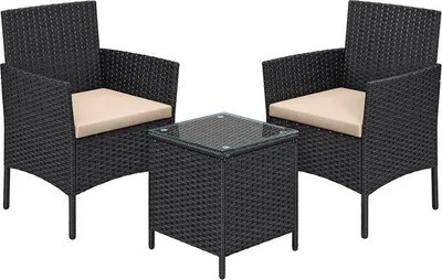 Immagine prodotto di Set di mobili da giardino - 2 persone - Cuscini lavabili - Tavolo da giardino con sedie - Mobili da giardino - Nero - Mobili da giardino lounge