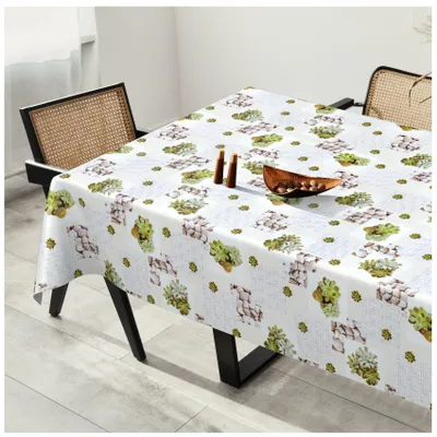 Tischdecke Wachstuch MIMOSA Blumen Weiß Robust Wasserabweisend Breite 140 cm Länge 220 cm, Hauptbild
