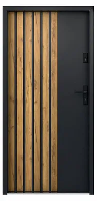 Produktbild von Eingangstür aus massivem Stahl H 207 x B 100 cm - Schwarz und Holzmaserung gestreift - rechts einwärts öffnend - COBRITA