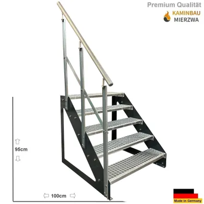 Produktbild von Freistehende Wangen- Stahltreppe 5 Stufen mit Geländer Links Verzinkt / Wangen Anthrazit / Breite 60 cm Höhe 95 cm