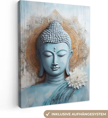 Produktbild von Wanddeko 30x40 cm - Buddha - Bild - Blau - Braun - Blume, Deko, Deko Wohnzimmer, Bilder, Wanddeko
