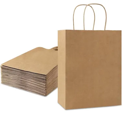 Zdjęcie produktu dla Torby papierowe z rączkami, 24 sztuki, 15x8x21 cm, brązowy papier kraft. Torby prezentowe, wielokrotnego użytku, idealne na różne okazje