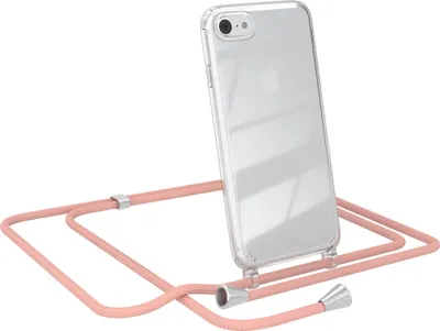 Produktbild von EAZY CASE Handykette kompatibel mit Apple iPhone SE 2020/2022, iPhone 7 / 8, Handyhülle mit Umhängeband, Handykordel, Schutzhülle Clear, Band in Rosa