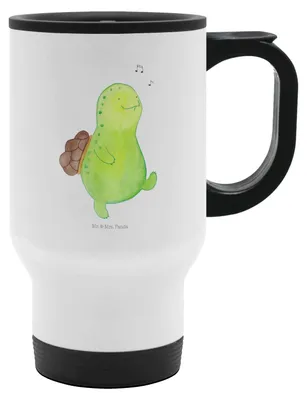 Produktbild von Mr. & Mrs. Panda thermosbecher Schildkröte Pfeifen - Weiß - Geschenk, kaffeebecher für unterwegs, Depression, To Go, Thermobecher, Mit Deckel, Schildkröten