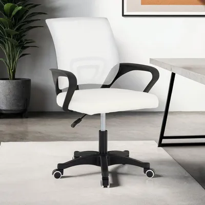 Produktbild von Bürodrehstuhl PHOENIX höhenverstellbar, Weiß – Schreibtischstuhl mit Mesh-Rückenlehne und Sitzfläche, ergonomisch geformt, modernes Design mit Armlehnen und 5 Rollen für das Home Office