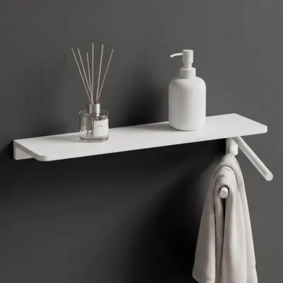 Produktbild von doporro Handtuchhalter Wand mit Ablage, Badezimmer Organizer zum Bohren, 180° schwenkbarer Handtuchstange 2-armig,Badezimmerregal,Weiß Reglo-19