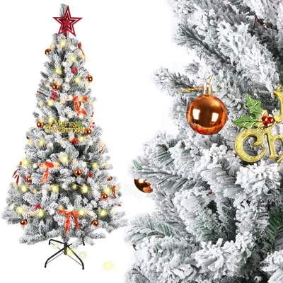 Produktbild von 180cm Künstlicher Weihnachtsbaum mit Schnee mit 600 Spitzen PVC, Tannenbaum mit ständer