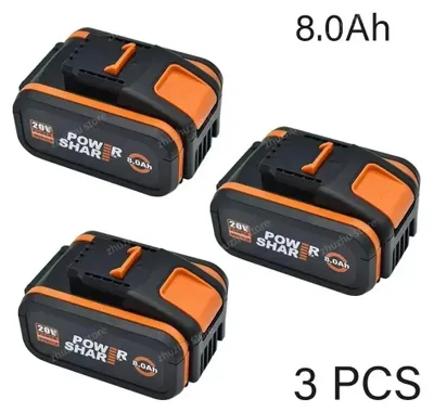 Image de Batterie Li-ion 20V - Batterie de remplacement pour outils électriques - 8,0Ah - Lot de 3 - Rechargeable - Compatible avec les modèles WA3551, WA3553, WX176, WX550, WX386, WX373