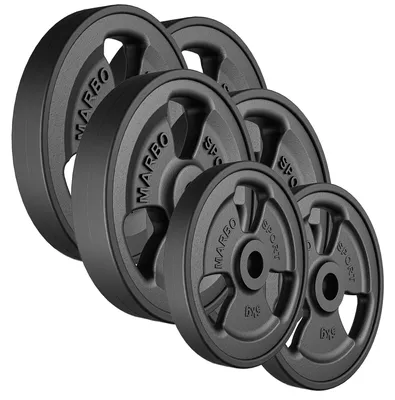 Produktbild von Marbo Sport 60 kg Tri-Grip gummierte Hantelscheiben Set aus Gusseisen Guss Gewichte mit ø30/31 mm Bohrung / 2 x 15 kg + 2 x 10 kg + 2 x 5 kg