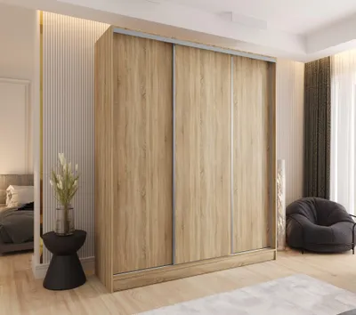 Produktbild von Schwebetürenschrank 3-türig 180 × 250 × 58 cm Eiche Sonoma – Moderner Kleiderschrank für Schlafzimmer und Flur