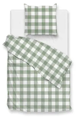 Produktbild von Zohome Quattro di Lino Bettbezug - 135x200 cm – 100% Baumwolle – Hochwertige Bettwäsche mit Gestreift motiv – Weich - Atmungsaktiv und Hautfreundlich – inkl. 80x80 cm Kissenbezug – Grün