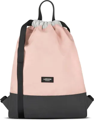 Productafbeelding van Gymtas met trekkoord in roze grijs van gerecycled polyester, met binnenzak en buitenvak