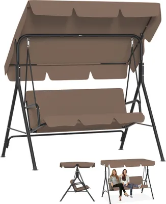 Produktbild von UISEBRT 3-Sitzer Hollywoodschaukel Braun, 175,5x110x152 cm mit verstellbarem Sonnendach, Komfortkissen und Anti-Rutsch-Füßen, bis 200 kg, wetterfeste Gartenschaukel für Garten und Balkon