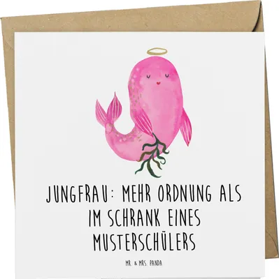 Produktbild von Mr. & Mrs. Panda doppelkarte Jungfrau Ordnung - Weiß - Geschenk, Geschenke Astrologie, Sternzeichen, Perfektionismus, Musterschüler, Glückwunschkarte, Grußkarte, Horoskop
