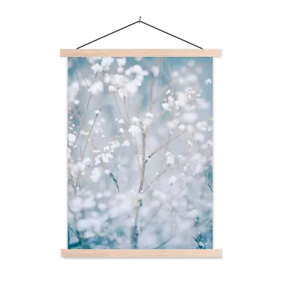 Produktbild von MuchoWow® Textilposter Äste - Schnee - Winter - Natur - Botanisch 60x80 cm mit holzfarbenen Rahmen - Wandbild