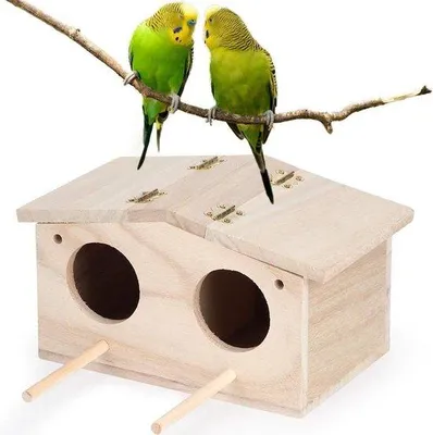 Produktbild von Famanu Vogelnest Hütte aus Holz mit Kokosnuss - Versteck mit Leiter - Vogelspeelzeug für Papagei, Wellensittich, Liebesvogel, Fink, Kanarienvogel