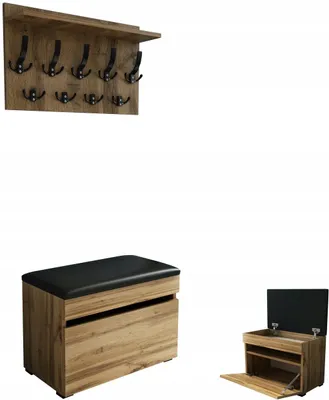Produktbild von Schuhschrank mit Hocker und Garderobe 60/69 cm Eiche Wotan