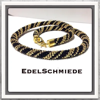Produktbild von Edelschmiede925 Häkelkette aus Glasperlen mit 925 vergoldet 44 cm