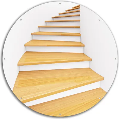 Produktbild von Wallario rundes Outdoor-Poster für Garten oder Balkon, Motiv Wendeltreppe aus hellem Holz, 60 cm Durchmesser