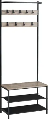 Produktbild von Garderobenständer mit 9 Haken, 32,2 x 64 x 180 mm, Vintage-Braun-Schwarz