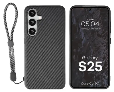 Produktbild von Hülle mit Handgelenkband für Galaxy S25, Bizon Case CarbO, Schwarz